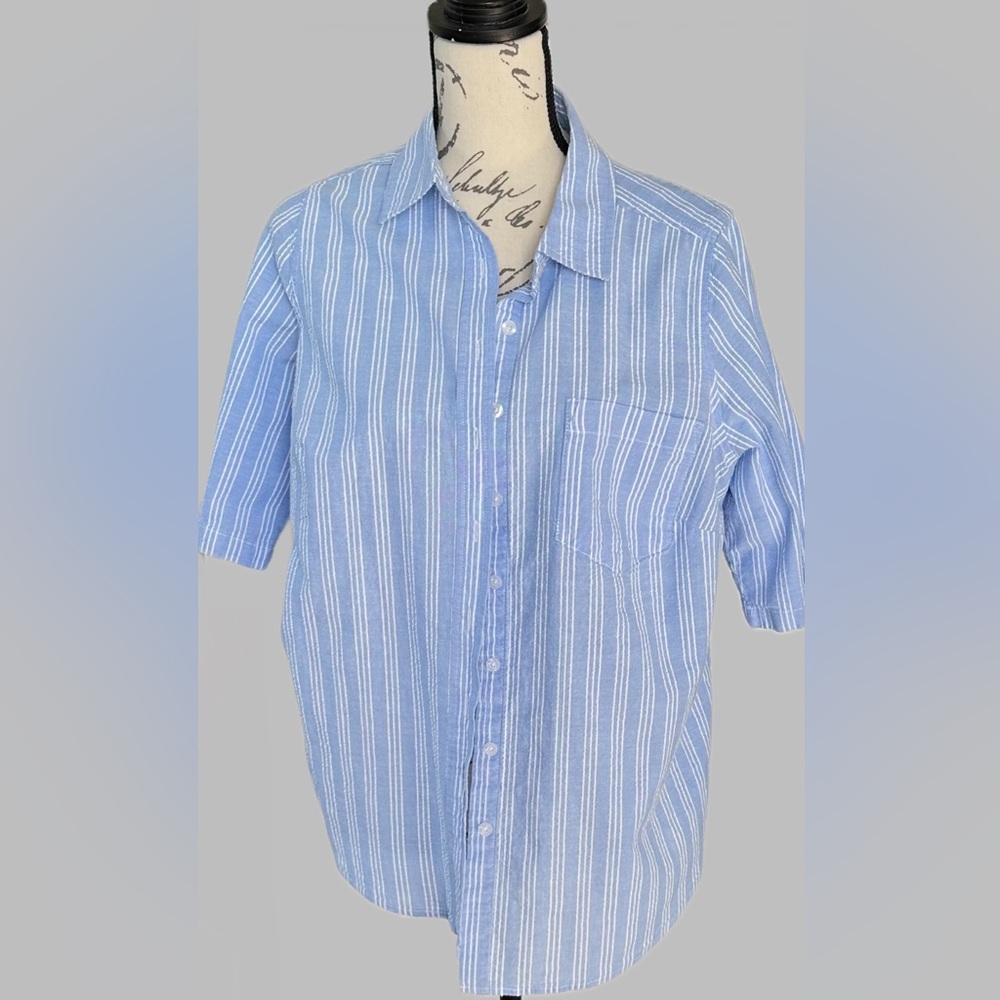 2 for $10, Blue plaid womens shirt, 14/16, 3/4 sleeve,medium petite,woman within